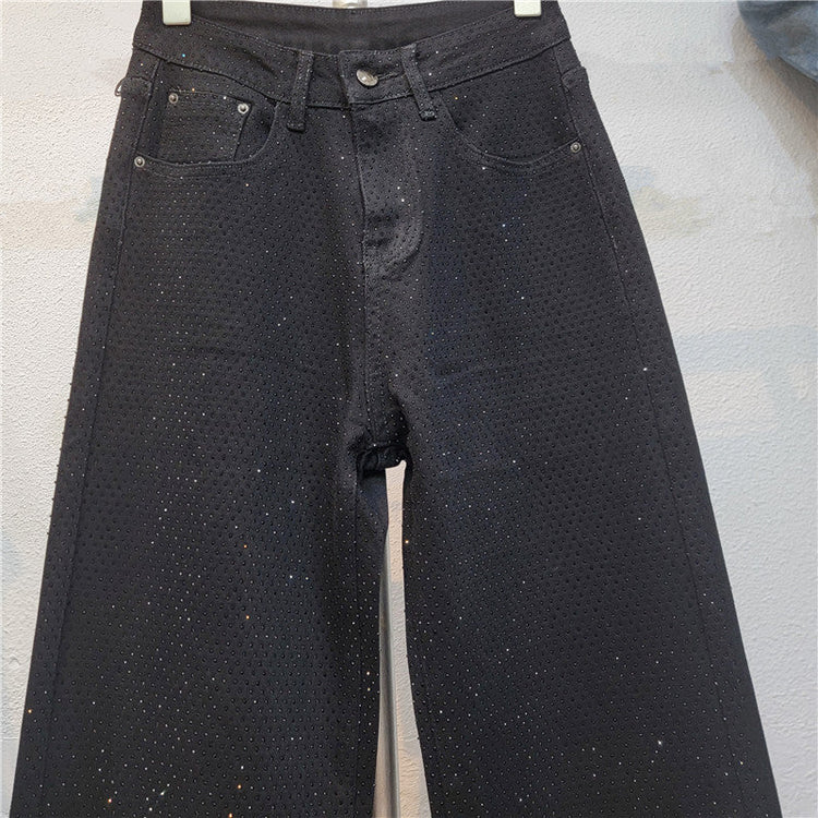 Slimming and Straight Casual Rhinestone Jeans
