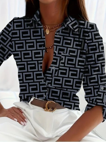 Printed Long Sleeve Shirt Women