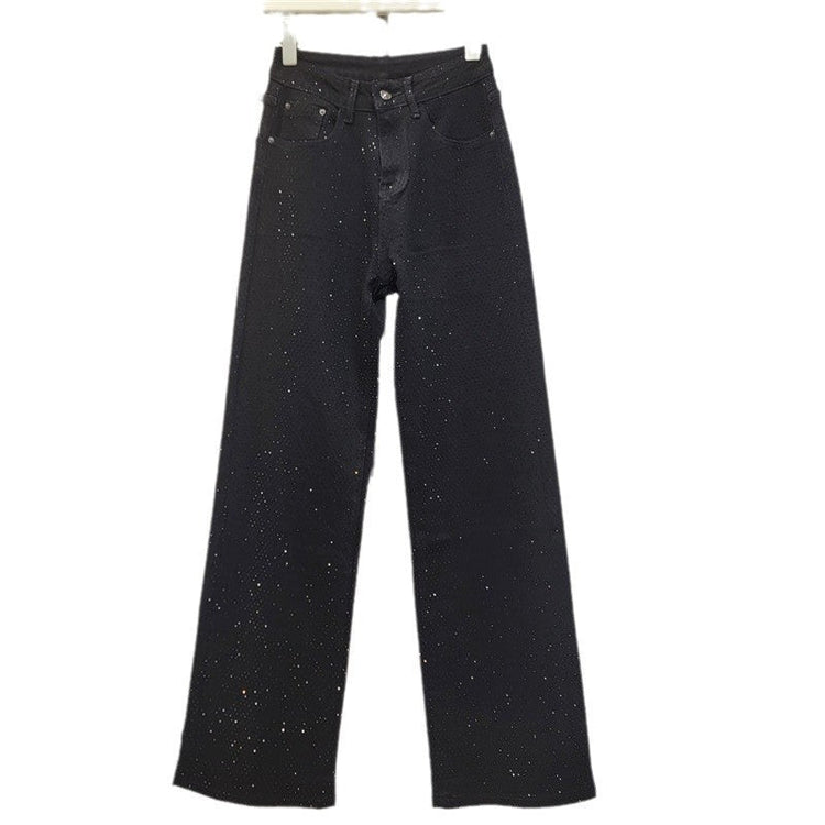 Slimming and Straight Casual Rhinestone Jeans