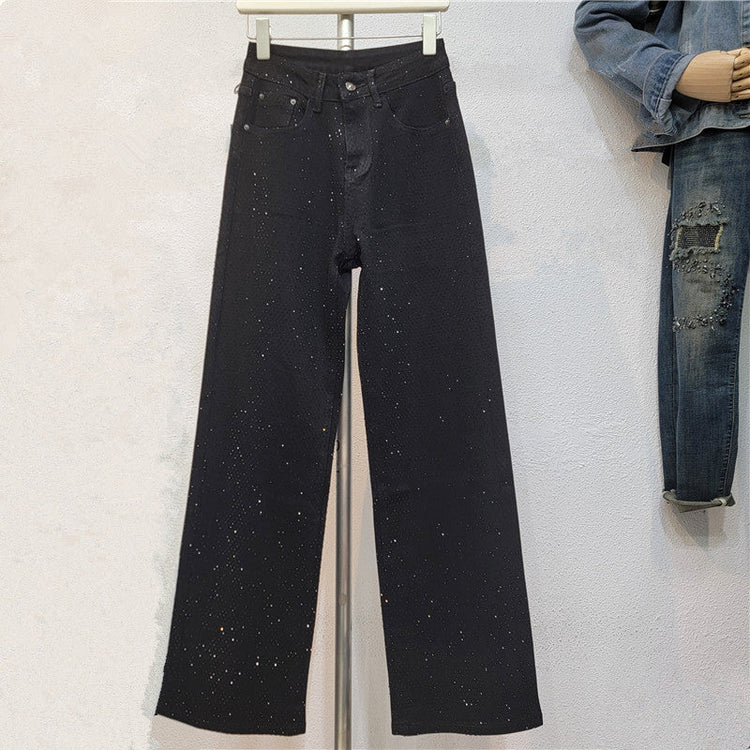 Slimming and Straight Casual Rhinestone Jeans
