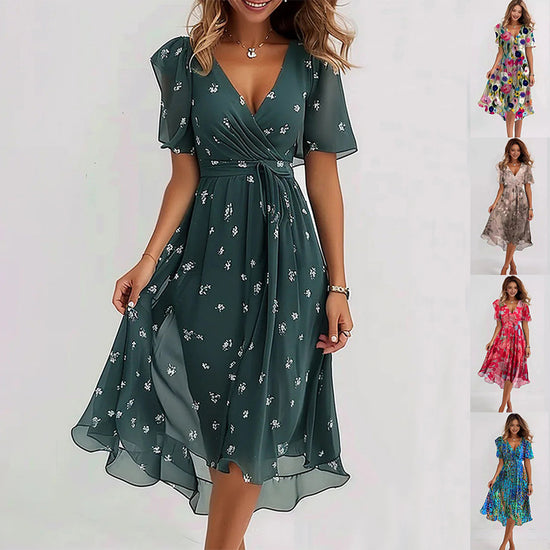 Chiffon Printed V-neck Summer Dress