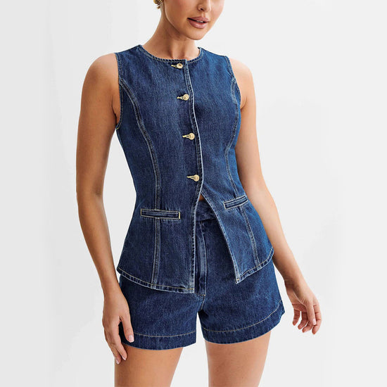 Denim Vest and Shorts Set