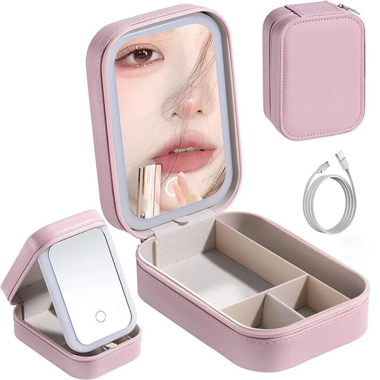 Mini Wireless LED Makeup Bag With Mirror For Women Portable Cosmetic Storage Bag