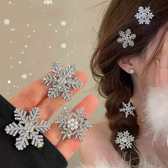 Cyrstal Snowflake Pearl Hair Clip Winter Girls Bobby Pins