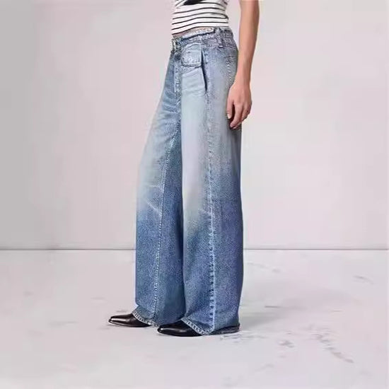 Retro-Jeans für Damen mit mittlerer Taille, lockere, weite Beine, gerade geschnittene Hose in Übergröße